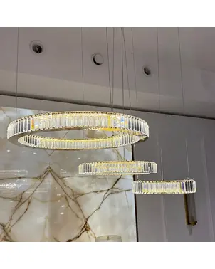 Crystal chandelier, ring, gold, modern glamor pendant lamp for the living room, adjustable ECLIPSE XL