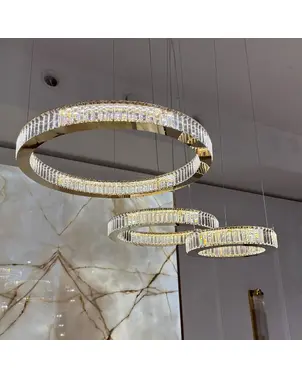 Żyrandol kryształowy nowoczesny ECLIPSE XL złoty, lampa wisząca glamour regulowana