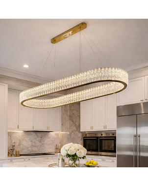 Żyrandol kryształowy złoty glamour nad stół, nad wyspę, podłużny CRYSTAL