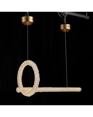 Podłużny żyrandol kryształowy glamour nad stół lub wyspę do jadalni, złoty