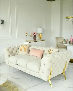 Glamor sofa, modern, quilted, glamor, modern, designer with a steel decorative leg, gold DIVA GOLD 235cm