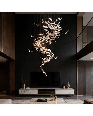 Designerska ozdoba szklane liście złote wiszące z sufitu dekoracja  LEAF FLOW