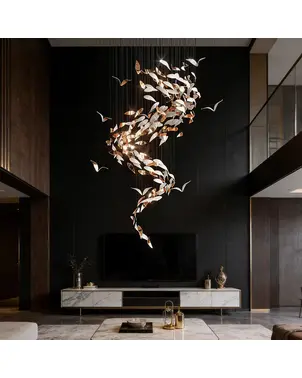 Designerska ozdoba szklane liście złote wiszące z sufitu dekoracja  LEAF FLOW