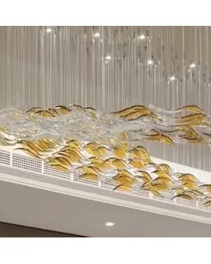 Designer golden glass leaf decoration hanging from the ceiling - LEAF FLOW