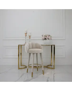 Hoker glamour tapicerowany do jadalni, barku, wyspy beżowy złoty DIANA