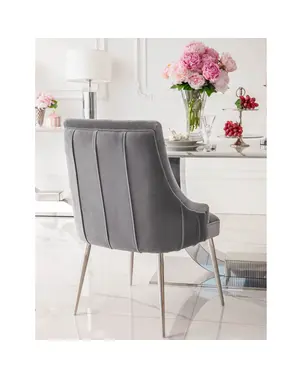 Ekskluzywne krzesło do jadalni glamour, proste nogi, szare, srebrne DIANA