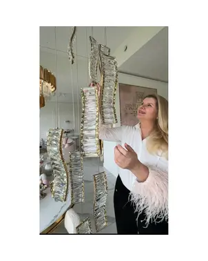 CRYSTAL LONG hanging crystal chandelier, gold, designer, exclusive in a modern style, hanging lamp above the stairs, hall