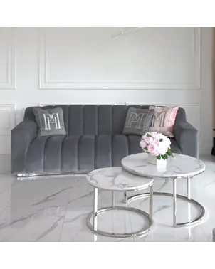 Nowoczesna sofa szara aksamitna 3-osobowa ze srebrnymi nogami LONDON