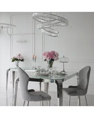 Design glamor table with a glass top, steel, modern, silver ELITE