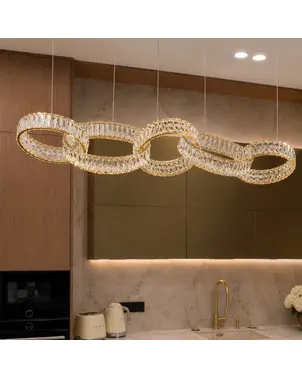Żyrandol kryształowy złoty nowoczesny glamour, duża podłużna lampa wisząca nad stół CRYSTAL 5
