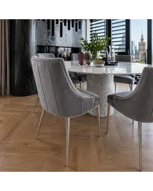 Ekskluzywne krzesło do jadalni glamour, proste nogi, szare, srebrne DIANA