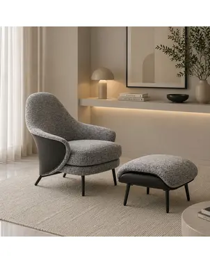 Fotel designerski tapicerowany z podnóżkiem nowoczesny komplet relaksacyjny LINEA