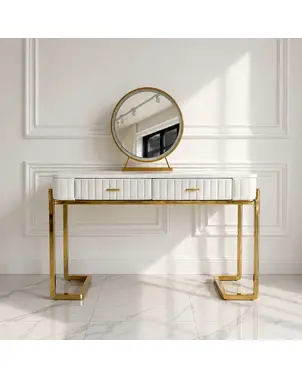 Glamor console, dressing table for the bedroom, for the dressing room, modern, beige, with a drawer, with a gold mirror AMORE
