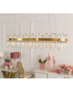 Crystal chandelier, glamor, gold, oblong, designer, exclusive in a modern style, pendant lamp above the table BULGARI L 100cm