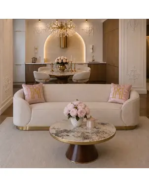 Aksamitna sofa złota beżowa glamour FLORENCE