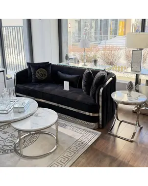 Sofa glamour czarna srebrna nowoczesna 3 osobowa MADONNA OUTLET