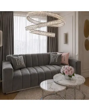 Nowoczesna sofa szara aksamitna 3-osobowa ze srebrnymi nogami LONDON