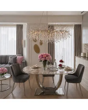 Exclusive glamor table for the dining room, modern, designer, white marble top, silver ART DECO