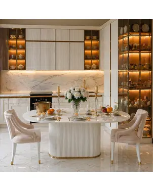 Glamorous extendable table, white, wooden, glossy, varnished, classic for the New York PALERMO dining room