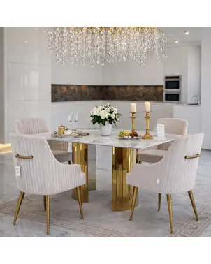 Stół glamour złoty marmur z blatem marmurowym, ekskluzywny do jadalni, nowoczesny,  ROKSI