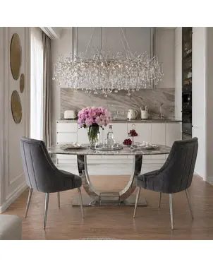 Stół glamour nowoczesny, designerski, srebrny z marmurowym białym blatem do jadalni ART DECO