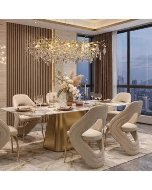 Luksusowy stół jadalniany blat Patagonia i szczotkowane złoto BELISSIMA