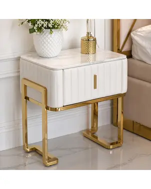 Modern glamor bedside table, beige, gold, side table with drawer AMORE