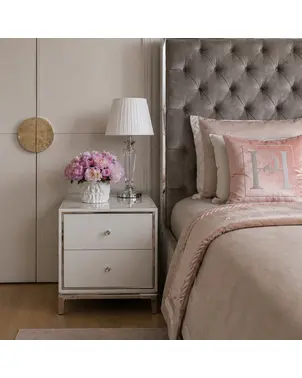 Szafka nocna glamour srebrna biała lakierowana wysoki połysk LORENZO