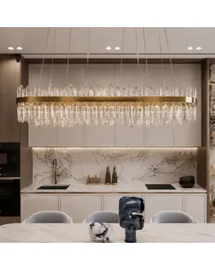 Żyrandol kryształowy złoty podłużny, duża ekskluzywna lampa wisząca nad stół BULGARI L 100cm