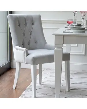 ZESTAW 6szt krzeseł glamour do jadalni, klasyczne, tapicerowane, z kołatką, srebrne, szare TIFFANY