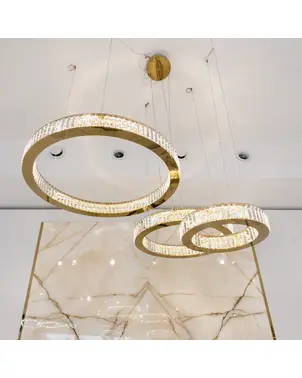 Żyrandol kryształowy nowoczesny ECLIPSE XL złoty, lampa wisząca glamour regulowana