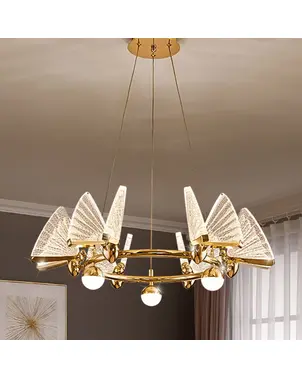 Crystal chandelier MOTYL glamour, gold, designer, exclusive in a modern style, round pendant lamp
