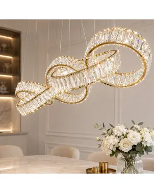 Żyrandol kryształowy złoty nowoczesny glamour, duża podłużna lampa wisząca nad stół CRYSTAL 5