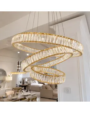 CRYSTAL XL gold crystal chandelier, glamour, exclusive, modern three-level ring