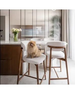 Hoker designerski drewniany nowoczesny tapicerowany do wyspy minimalistyczne krzesło barowe OLIVIA