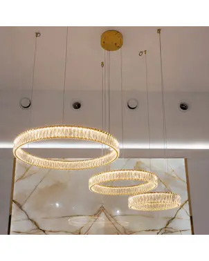 Żyrandol kryształowy złoty nowoczesny trzy ringi CRYSTAL XXL