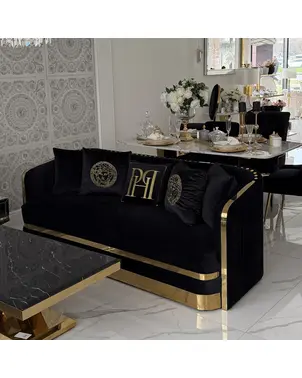 Ekskluzywna sofa czarna 3 osobowa złota kanapa glamour MADONNA