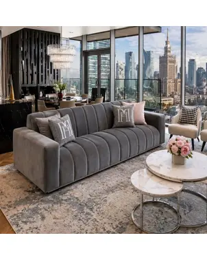 Nowoczesna sofa szara aksamitna 3-osobowa ze srebrnymi nogami LONDON