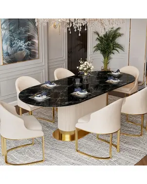 Stół złoty z marmurowym blatem, glamour do jadalni, nowoczesny, designerski ROYAL