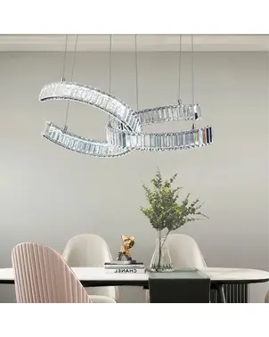 Żyrandol kryształowy nowoczesny ring srebrny, Lampa wisząca glamour do salonu regulowana COMO