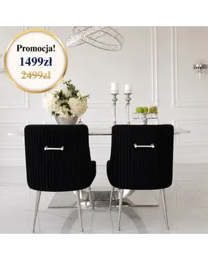 krzesło czarne ze srebrną koładką nowoczesne tapicerowane PALOMA od Primavera Home