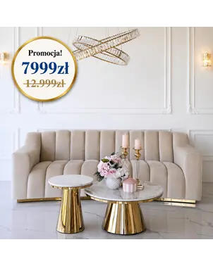 Sofa nowoczesna beżowa ze złotym akcentem w promocji London od Primavera Home