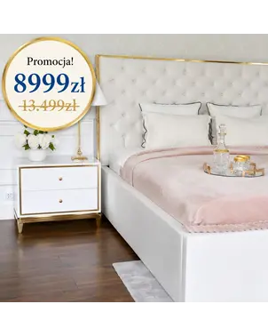 Łóżko białe złote tapicerowane dostępne od ręki w promocji od Primavera home