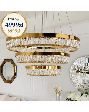 Żyrandol kryształowy 3 ringi złoty w promocji od Primavera Home
