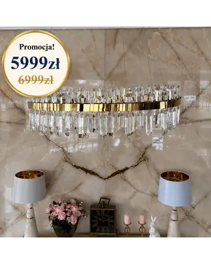 Żyrandol kryształowy złoty okrągły 80 cm w promocji od Primavera Home