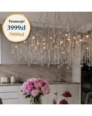 Żyrandol srebrny nowoczesny krople deszczu w promocji Primavera home