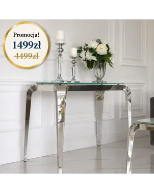 Srebrna konsola ELITE jako istotny element dekoracyjny w nowoczesnym wnętrzu. Meble od Primavera Home.