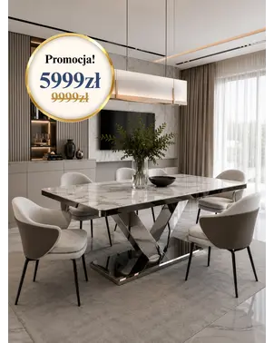 stół nowoczesny srebrny z podstawą w kształcie LV od Primavera Home