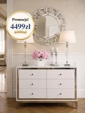Komoda glamour lakierowana drewniana na stalowych nogach Lorenzo M Silver — aranżacja wnętrza. Meble na zamówienie od Primavera Home.