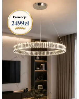 Ekskluzywna ekspozycja Żyrandola Kryształowego Złotego Ring Nowoczesnego CRYSTAL w showroomie. Meble na zamówienie od Primavera Home.